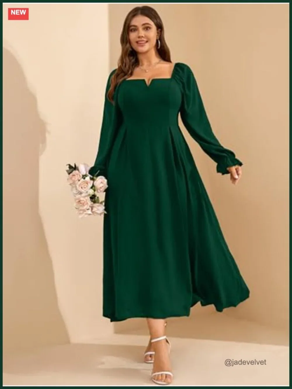 Plus Size Formal Maxi Dress with Pockets Long Sleeve Wedding Guest